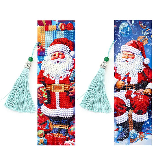 2 pcs Christmas Special Shaped Diamond Painting Bookmarks Santa