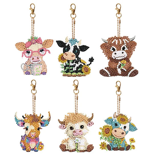 6 pcs Diamond Painting Double Sided Keyrings Calf