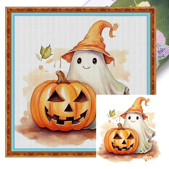 Halloween Pumpkin and Imps Gull 18CT 25*25cm Cross Stitch