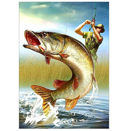 Fishing Landscape 40*30cm partial round drill diamond painting