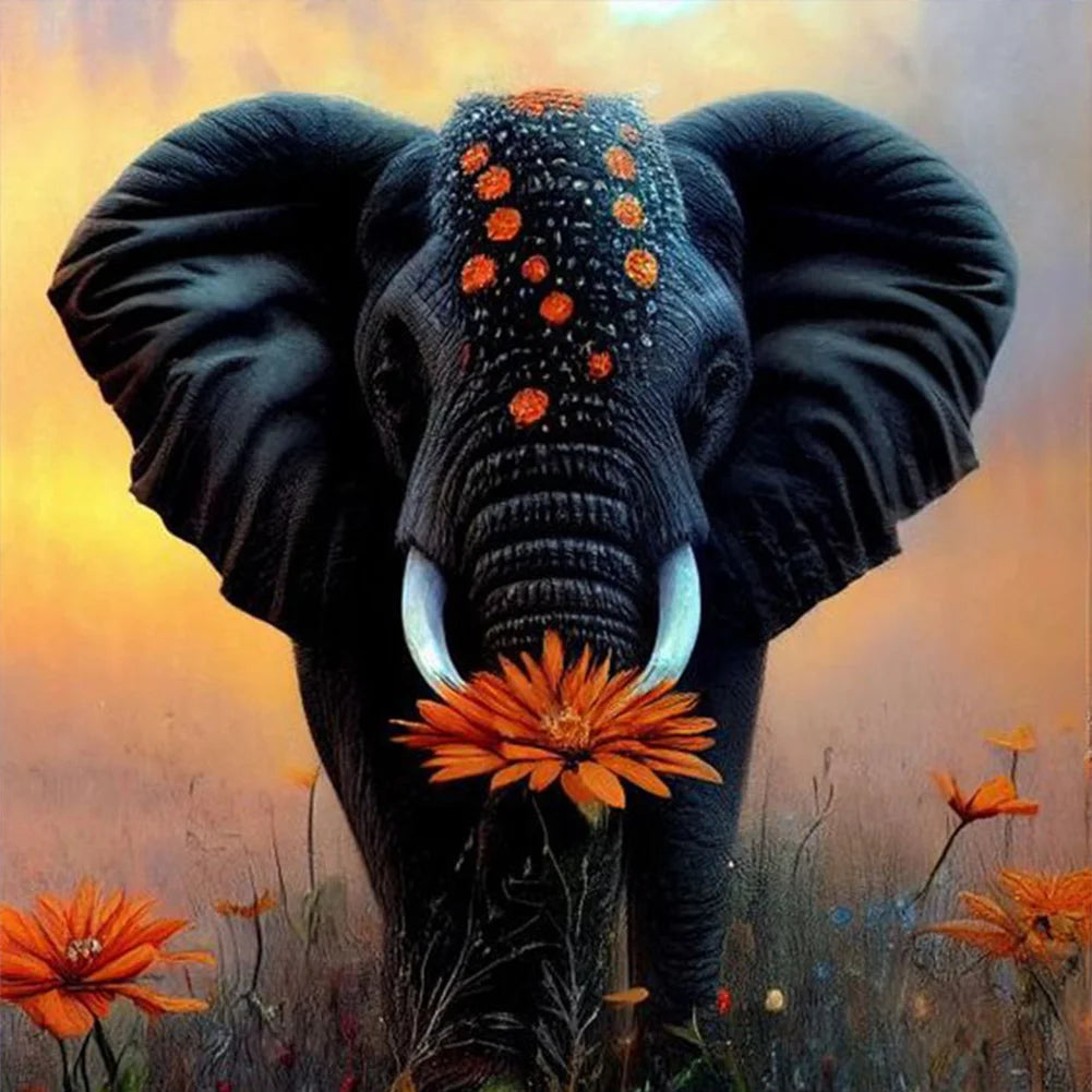 Black Elephant 30*30cm full round drill diamond painting