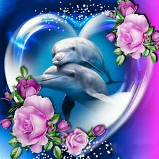 Couple Dolphins 30*30cm full round drill diamond painting