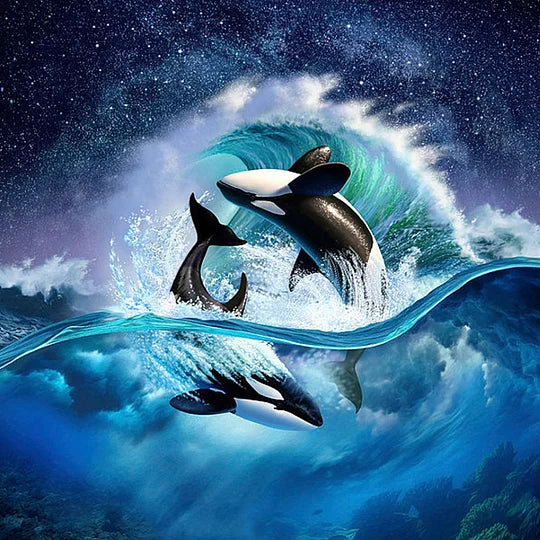 Two Dolphins 25*25cm full round drill diamond painting