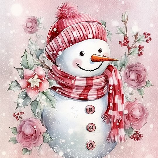 Winter Pink Snowman 30*30cm full round drill diamond painting