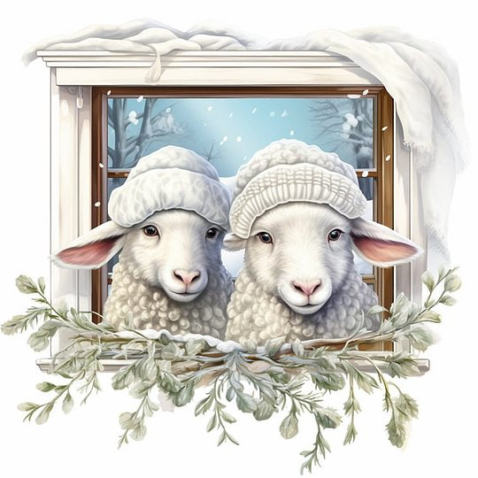 Window Animal Sheep 30*30cm full round drill diamond painting