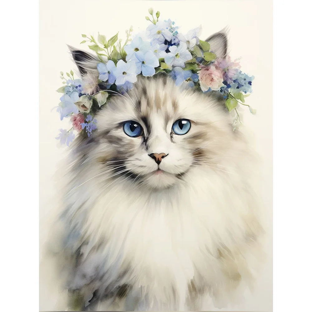 Cat Wearing Garland 30*40cm full round drill diamond painting