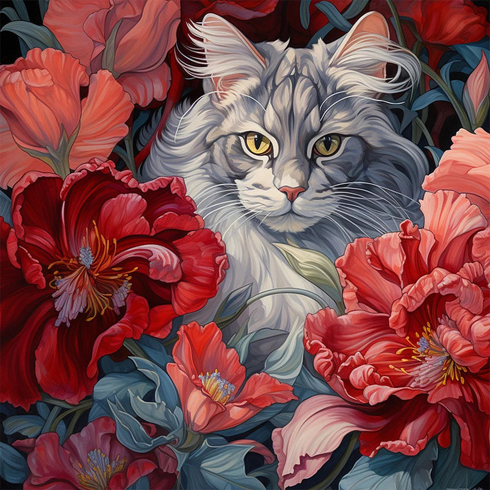 Kittens In Flowers 40*40cm full round drill diamond painting with AB drills