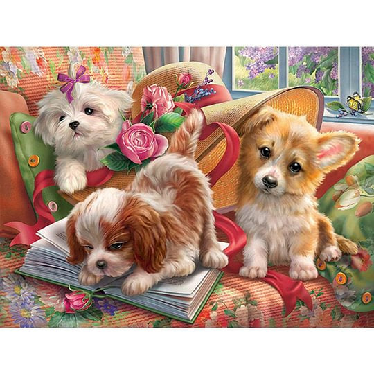 Three Dogs 40*30cm full round drill diamond painting