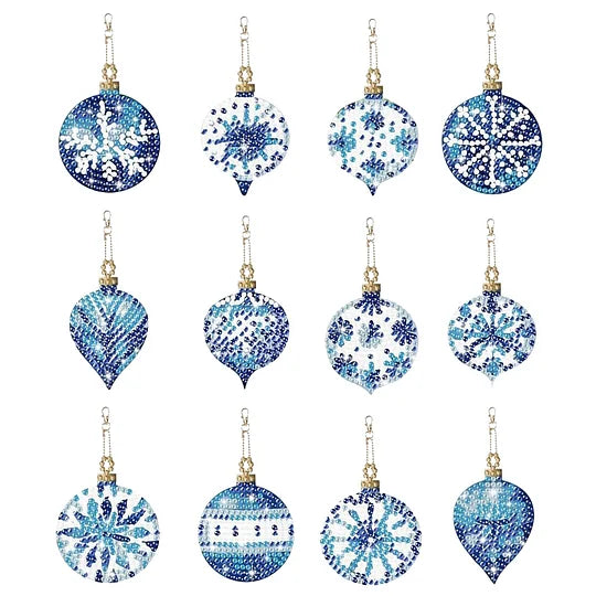 12 pcs diamond painting snowflakes double sided keychain