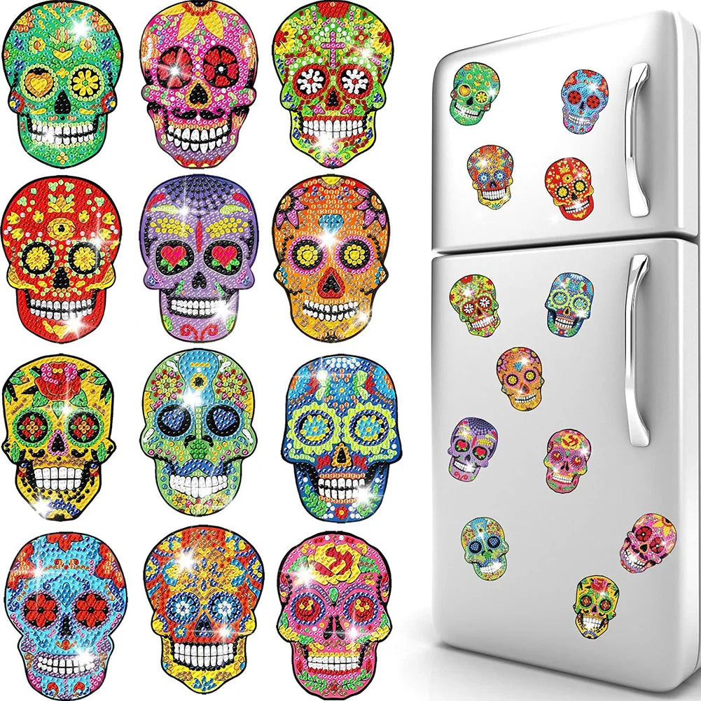 12 pcs Diamond Painting Magnets Skull