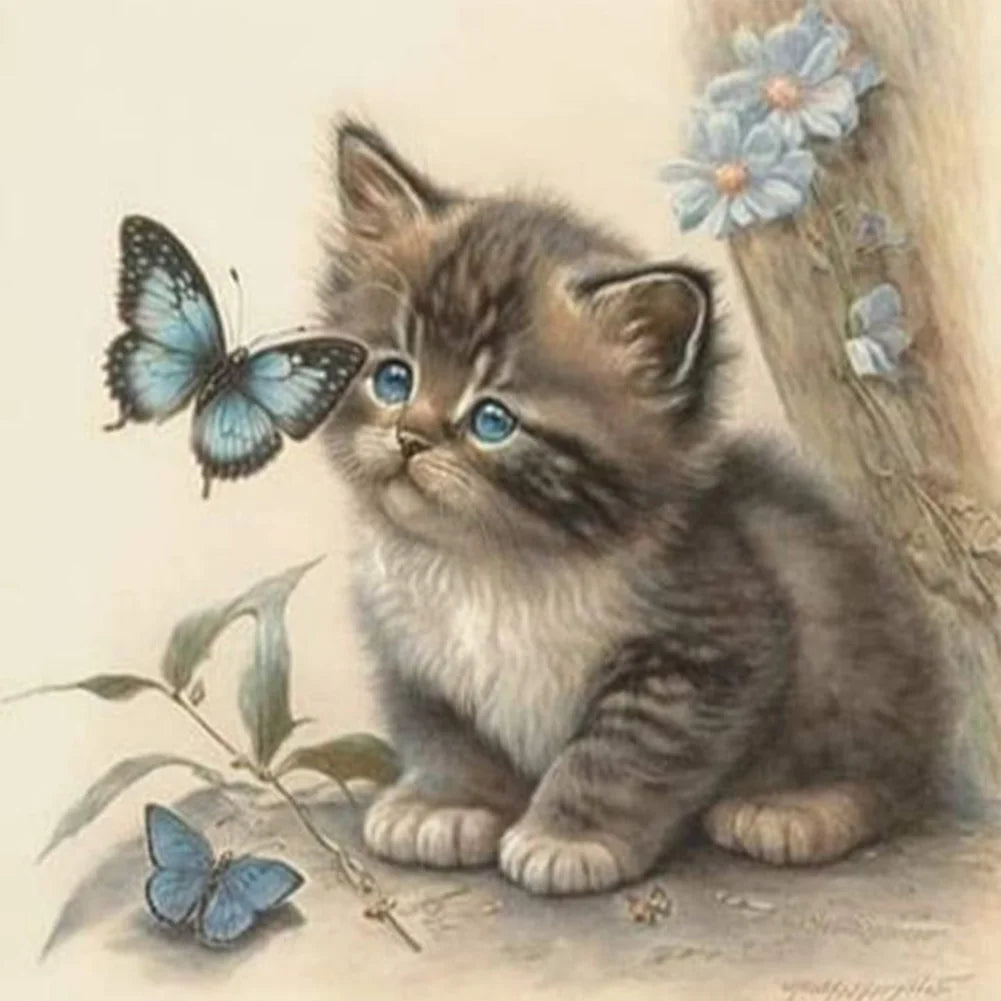 Kitten and Butterfly 30*30cm full round drill diamond painting