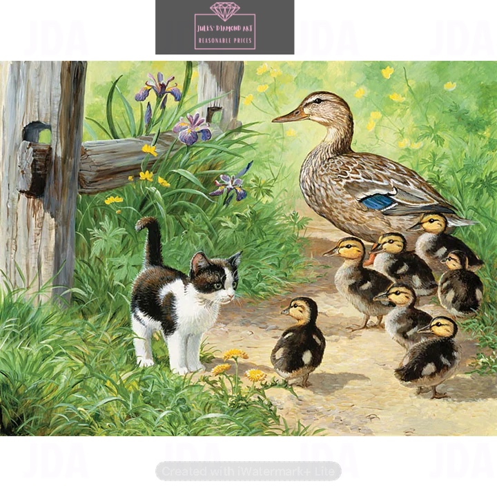 Village Cat Ducks 40*30cm full round drill diamond painting