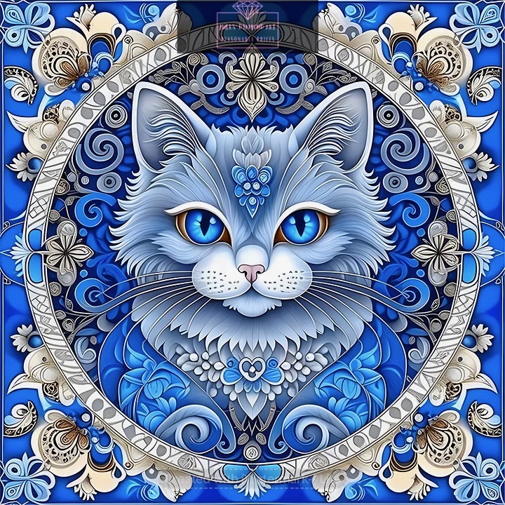 Mandala Cat 30*30cm full round drill diamond painting