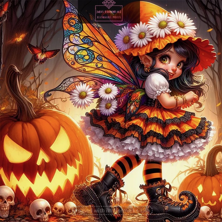 Halloween Pumpkin Girl 30*30cm full round drill diamond painting