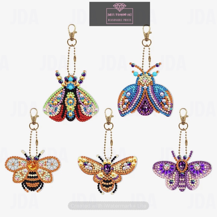 5 pcs Diamond Painting Keychain Bee