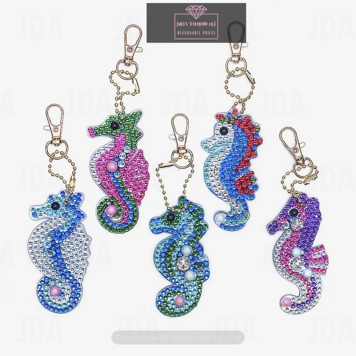 5 pcs Special Shaped Diamond Painting Seahorse keychain