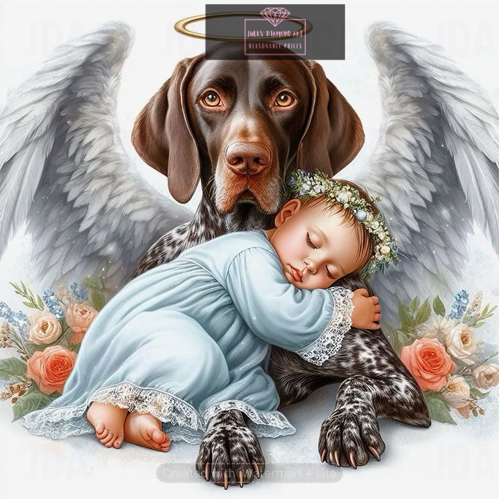 Angel Dog and Baby 30*30cm full round drill diamond painting