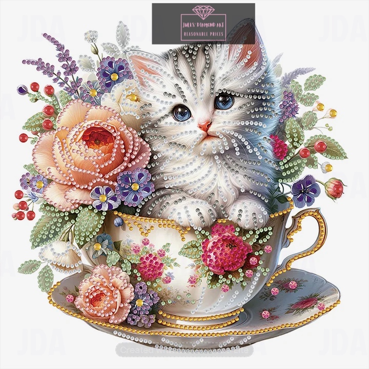 Cute Cat in a Cup 30*30cm special shaped drill diamond painting