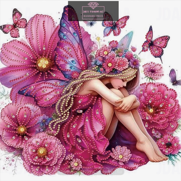 Pink Butterfly Girl 30*30cm special shaped drill diamond painting