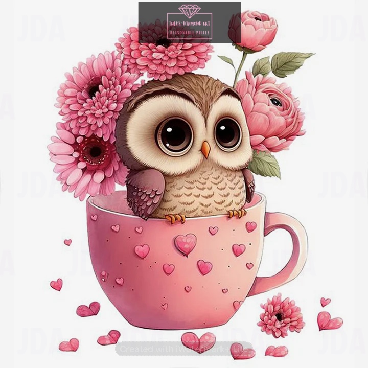 Pink Flower Owl 30*30cm full round drill diamond painting