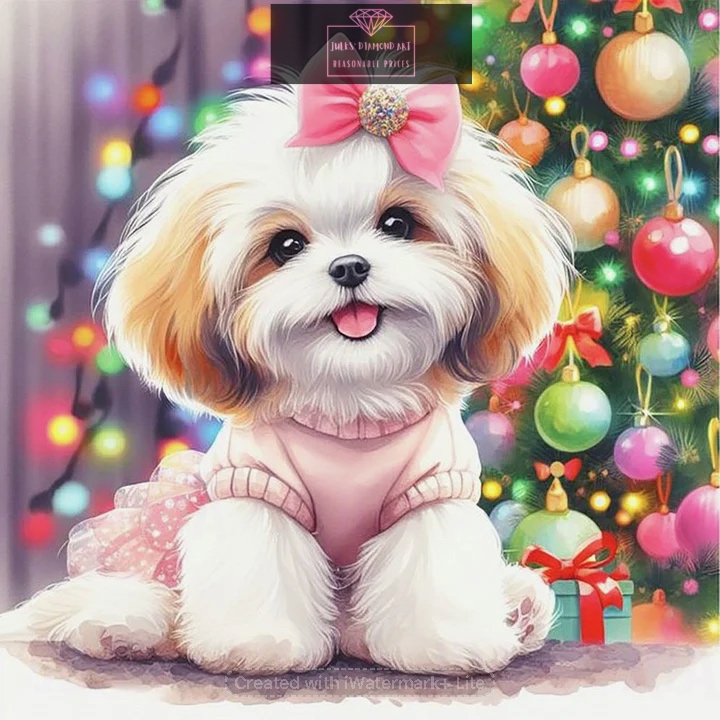 Christmas Tree Shih Tzu 40*40cm full round drill diamond painting