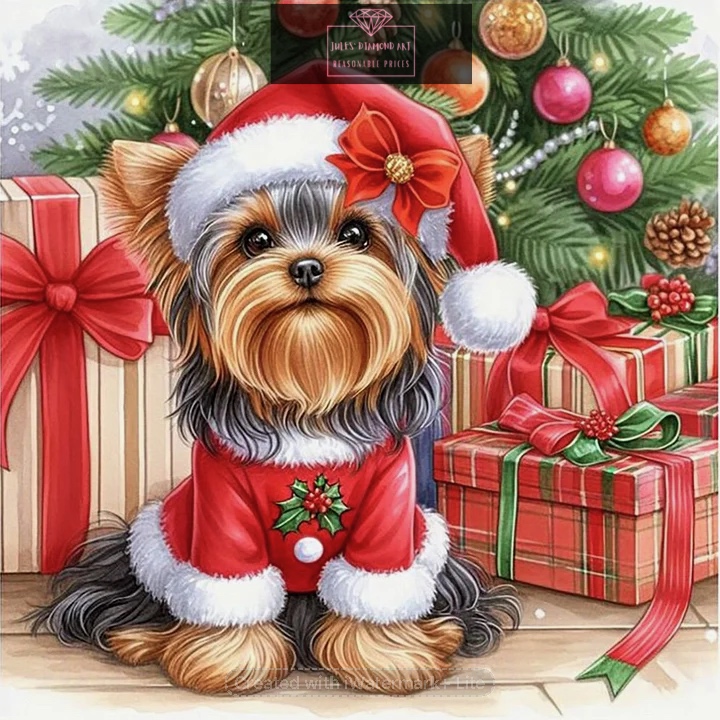 Christmas Tree Gift Yorkie 40*40cm full round drill diamond painting