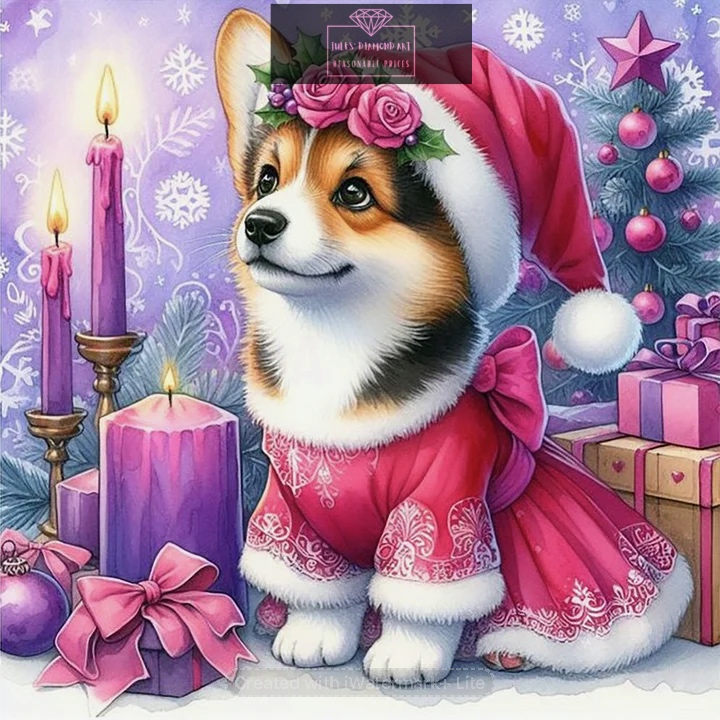 Christmas Candles Corgi 40*40cm full round drill diamond painting