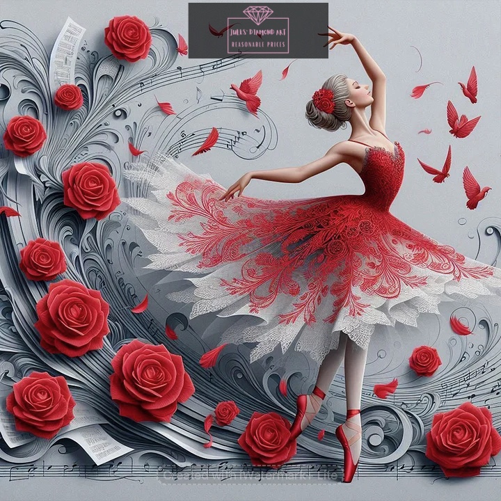 Red Rose Girl 40*40cm full round drill diamond painting