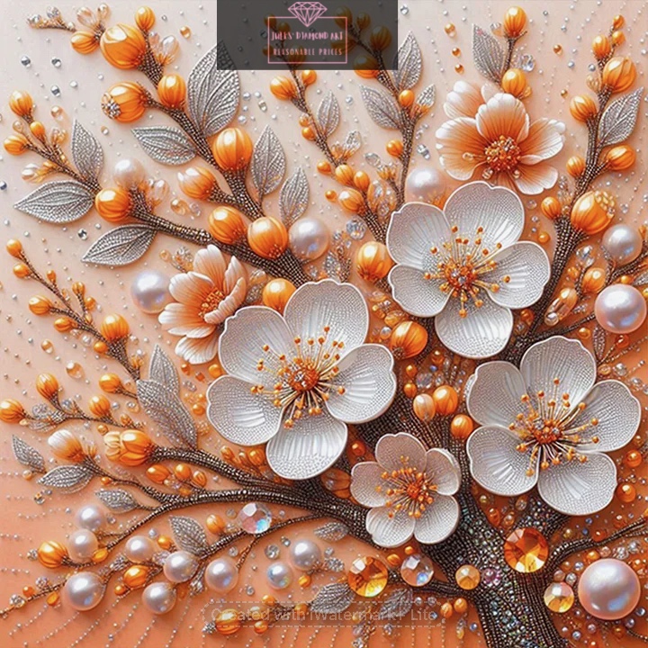 Pearl Plum Blossom 40*40cm full round drill diamond painting with AB drills