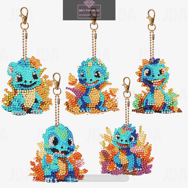 5 pcs Double Sided Special Shape Diamond Painting Keychain Dinosaur