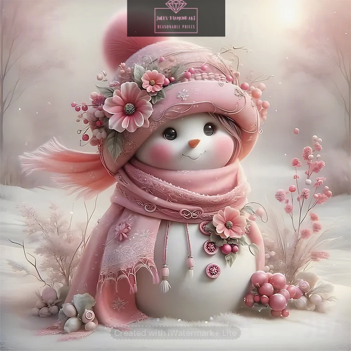 Winter Pink Snowman 30*30cm full round drill diamond painting