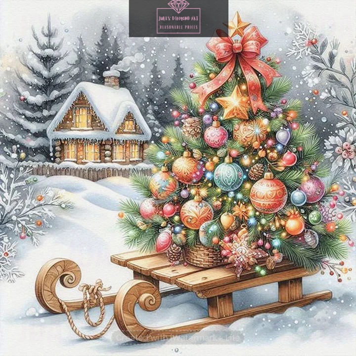 Winter Christmas Tree 40*40cm full round drill diamond painting with AB drills