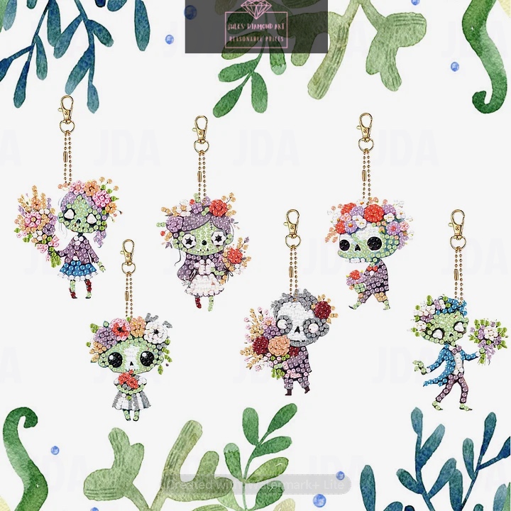 6 pcs Double Sided Zombie Diamond Painting Keychains