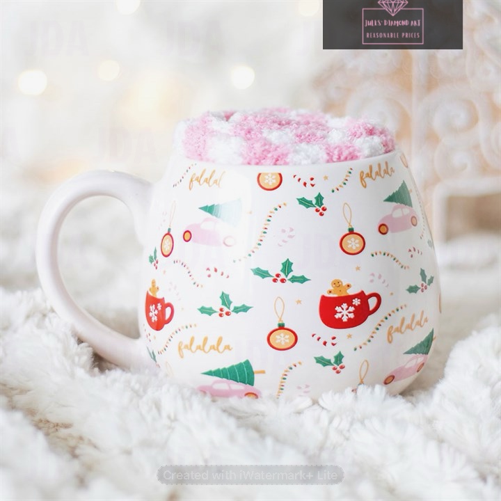 Sugar Plum Fun Christmas Print Mug & Socks Set