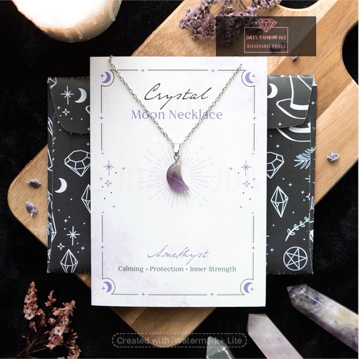 Amethyst Crystal Moon Necklace on Greeting Card