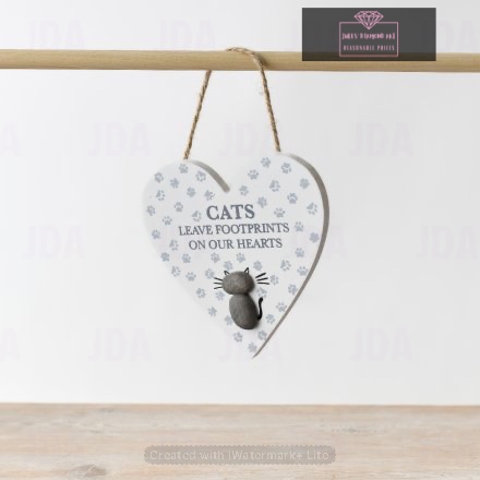 Cats Leave Footprints Heart Pebble Hanger