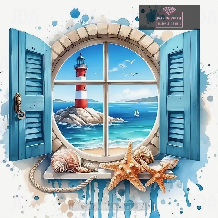 Window Sea Lighthouse 30*30cm full round drill diamond painting