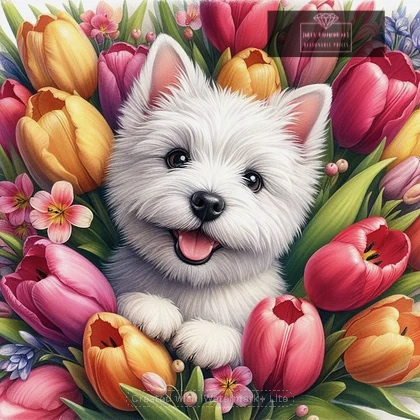 Tulip West Highland White Terrier 30*30cm full round drill diamond painting