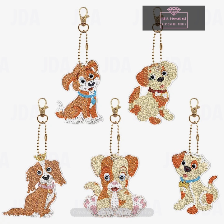 5 pcs Diamond Painting Keychains Dog