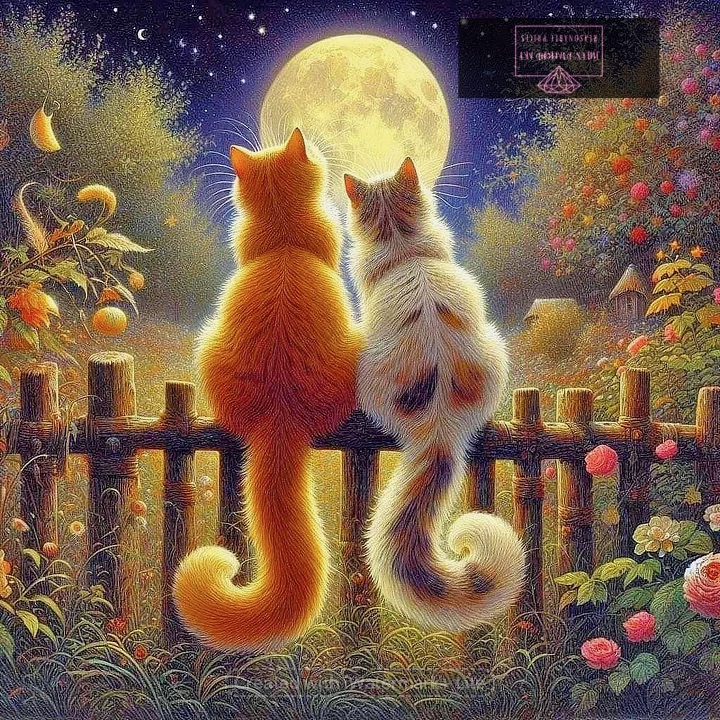 Pair of Cats Enjoying the Moon 50*50cm full rouind drill (40 colours) diamond painting