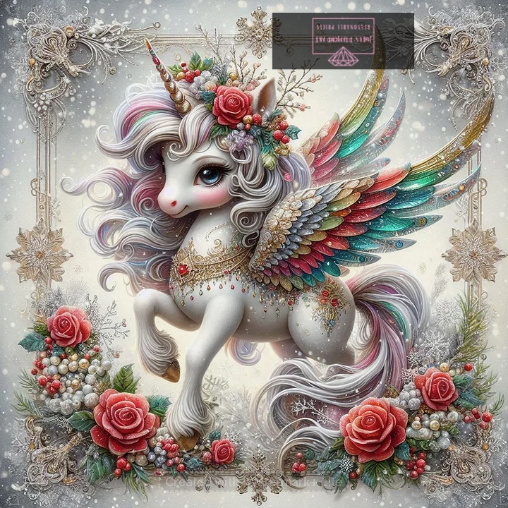 Christmas Colourful Feathered Unicorn 40*40 full round drill diamond painting