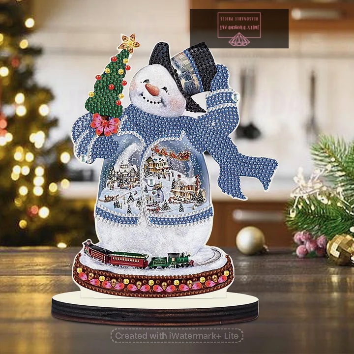 Wooden Diamond Painting Desktop KIt Snowman