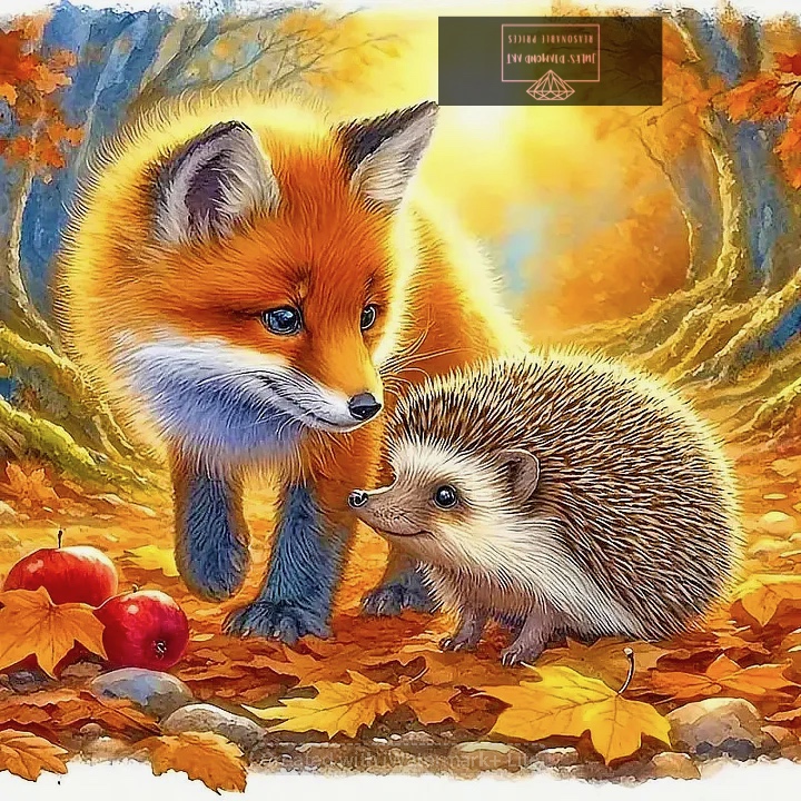 Fox and Hedgehog in Late Autumn 40*40cm full round drill (40 colours)  diamond painting