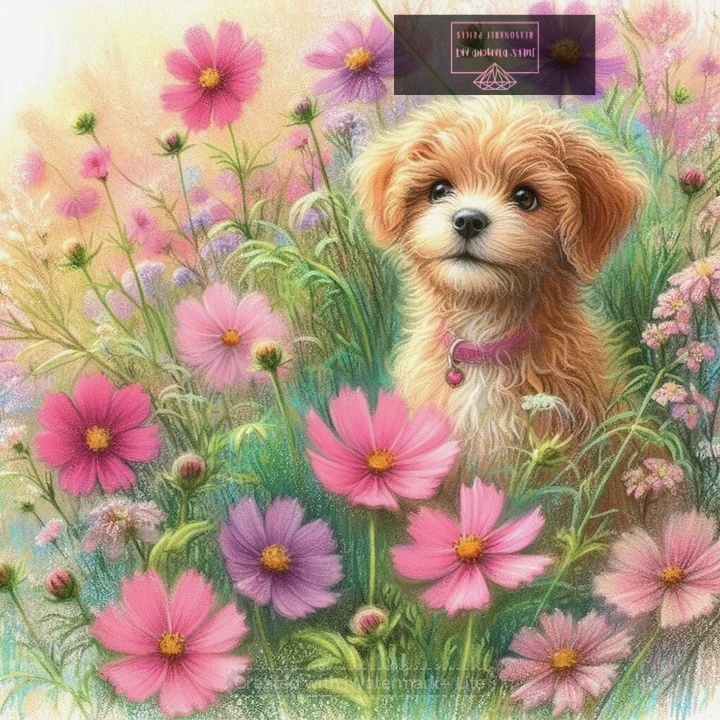 Daisy Field Dog 30*30cm full round drill diamond painting