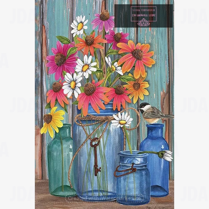 Daisy in Glass Bottle 20*30cm full square drill diamond painting