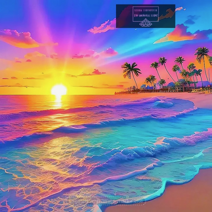 Seaside Sunrise 50*50cm full round drill (50 colours) diamond painting