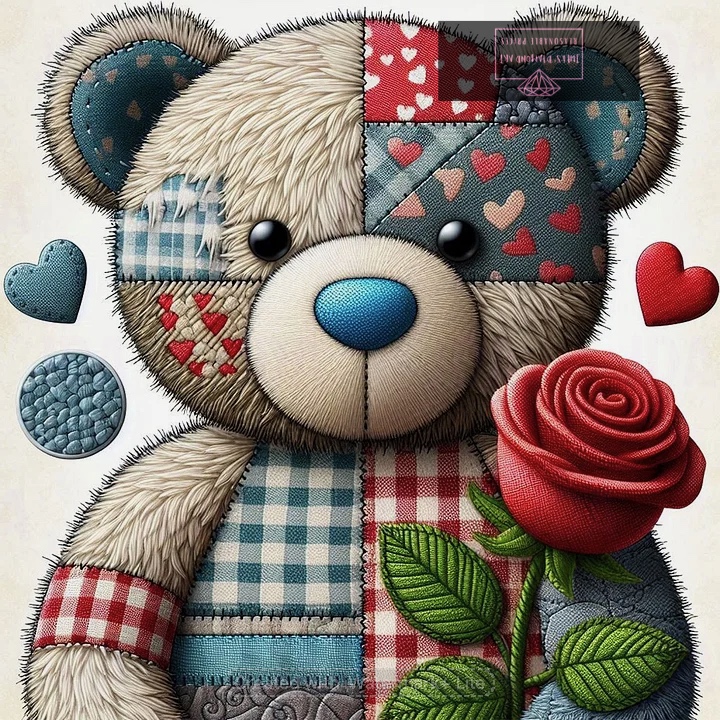 Patchy Roses Teddy Bear 30*30cm full round drill diamond painting