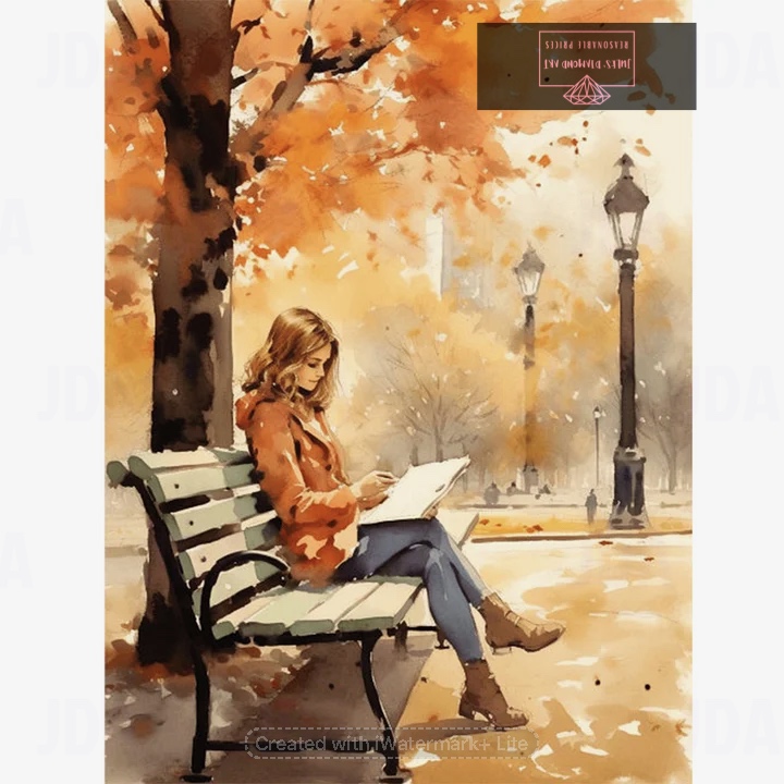 Girl Reading Under Autumn Tree 30*40cm full round drill diamond painting