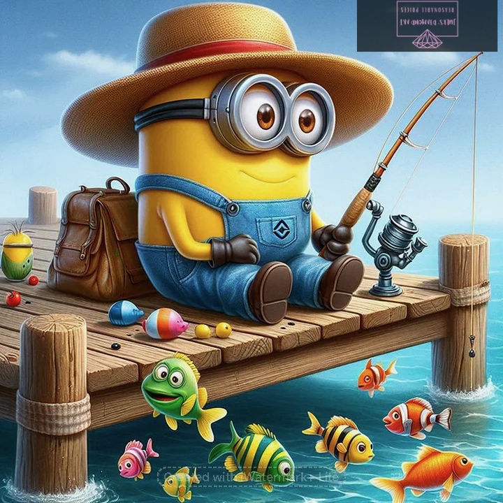 Minions Fishing 40*40cm full round drill diamond painting