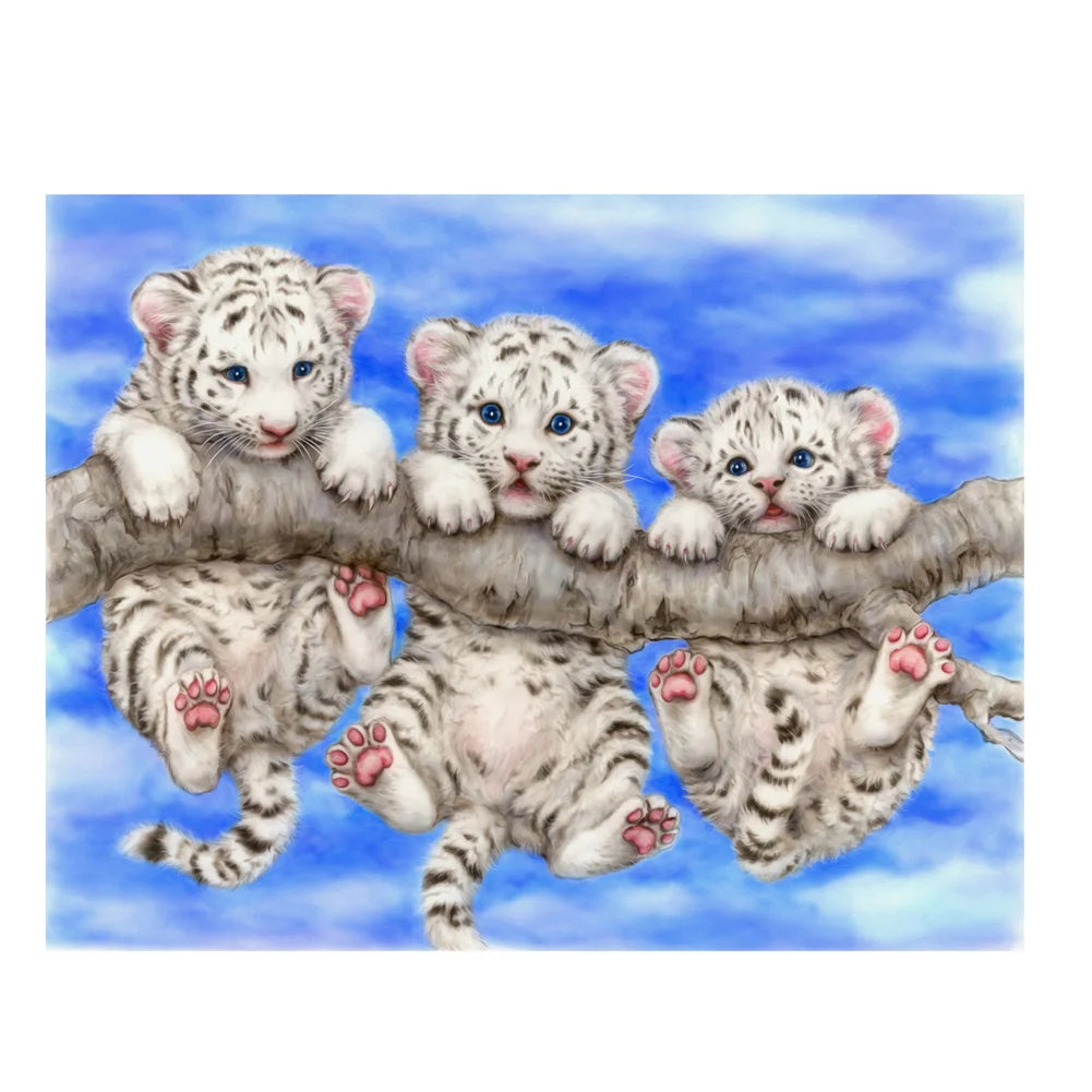 Three Tigers Baby 44*34cm round drill diamond painting